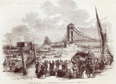 A Hungerford függőhíd megnyitása a The Illustrated London News-ból, 1845. május 3. alkotó: English School