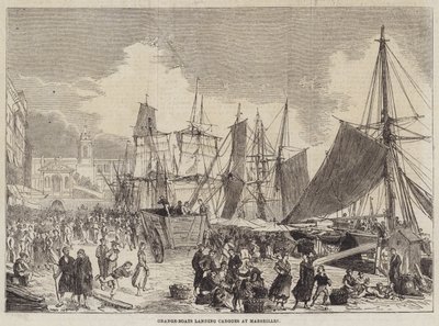 Narancshajók rakományt rakodnak le Marseille-ben (metszet) alkotó: English School