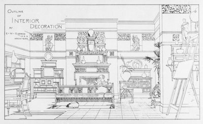 A belső dekoráció vázlata, E. W. Godwin terve, illusztráció a The British Architectből, 1881. július 1. alkotó: English School