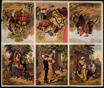 Viktoriánus nyomtatott töredékek oldala (színes metszet) alkotó: English School