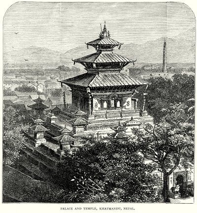 Palota és templom, Khatmandu, Nepál (metszet) alkotó: English School