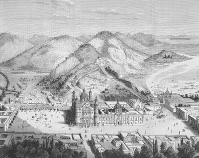 Panorámás kilátás a Basilica de Guadalupe-ra, Mexikóváros 1880-as évek (metszet) alkotó: English School