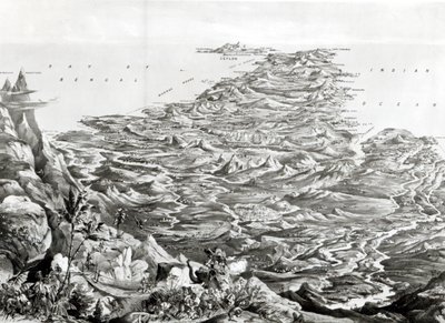 Panorámás kilátás Indiára a Himalája hegységből, T. Packer terve, 1857 alkotó: English School
