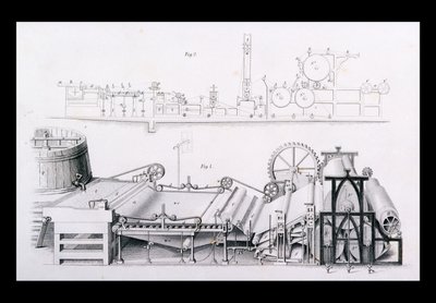 Papírkészítő gép a Cyclopaedia of Useful Arts & Manufactures-ból, szerkesztette Charles Tomlinson, 1880-as évek alkotó: English School