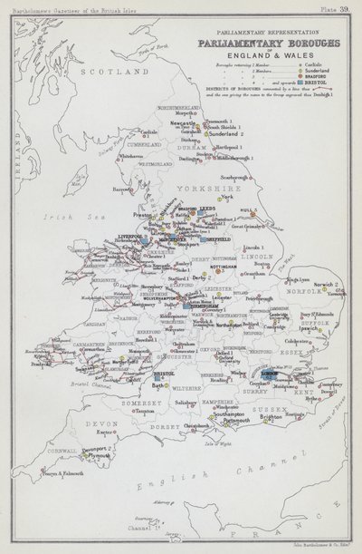 Parlamenti képviselet, Anglia és Wales parlamenti kerületei (színes litográfia) alkotó: English School
