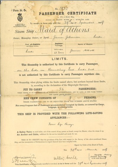 Utasigazolvány a The Maid of Athens gőzhajóhoz alkotó: English School