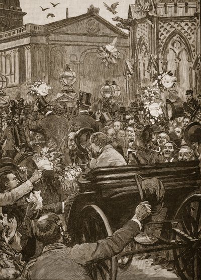 "Béke becsülettel", Lord Beaconsfield és Lord Salisbury fogadása a Charing Crosson, illusztráció a "Cassell