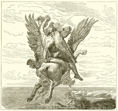 Perszeusz a szárnyas lovon Pegazus, Medúza fejével alkotó: English School