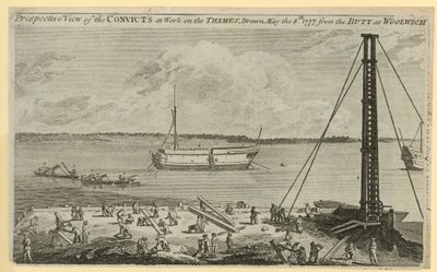 Perspektivische Ansicht der Sträflinge bei der Arbeit an der Themse von English School