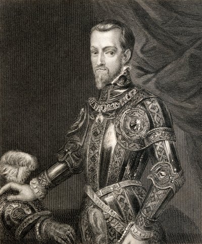 II. Fülöp, az 1855-ben megjelent „II. Fülöp uralkodásának története” c. alkotó: English School