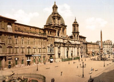 Piazza Navona, Róma (kézzel színezett fotó) alkotó: English School