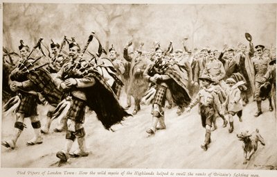 Pied Pipers of London Town: Hogyan segített a Felföld vad zenéje felduzzasztani a brit harcosok sorát, 1914-1919 alkotó: English School