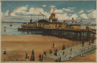 Móló és homok, New Brighton, Merseyside (színes litho) alkotó: English School