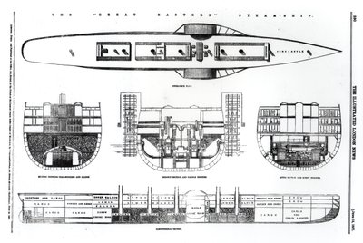A Nagy Keleti gőzhajó terve és keresztmetszete, 1857 alkotó: English School