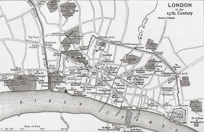 London terve a 13. században, J. R. Green „Az angol nép rövid története” című művéből, 1893-ban alkotó: English School