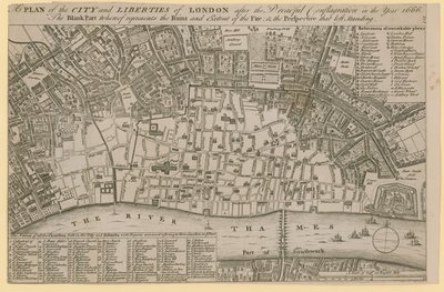 London City és Liberties terve az 1666-os szörnyű tűzvész után alkotó: English School