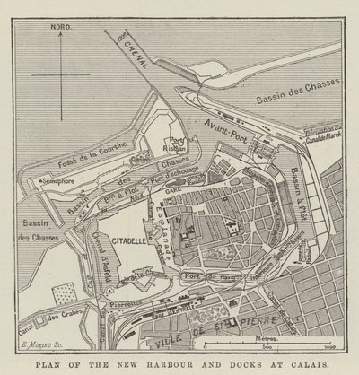 A calais-i új kikötő és dokkok terve (metszet) alkotó: English School