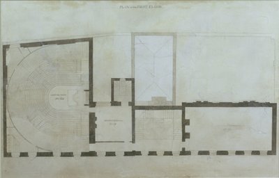Az Albemarle Street 21. első emeletének tervei a ház kezdeti átalakításait követően, miután a királyi intézmény megvásárolta, 1800 körül (ceruza és WC papíron) alkotó: English School