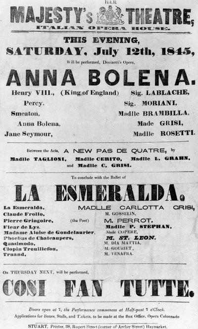 Billentyű az Őfelsége Színházhoz, Olasz Operaház, 1845 (nyomtatott papír) alkotó: English School