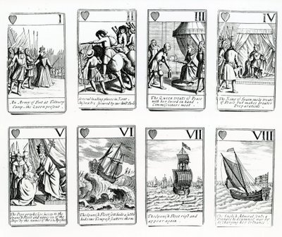 Kártyák, amelyek a spanyol Armada eseményeit ábrázolják, 1699 alkotó: English School
