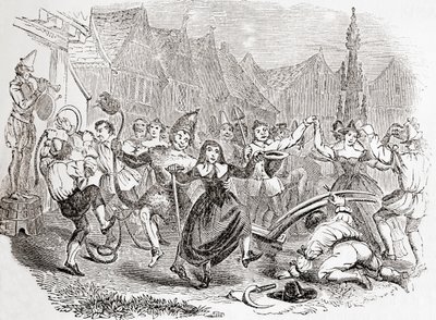 Szántóhétfői ünnepségek, Bessie és a bohóc tánca, a régi Angliából: A Pictorial Museum, pub. 1847 alkotó: English School