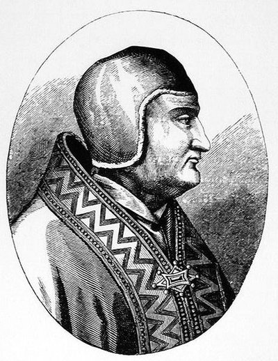 IV. Kelemen pápa (1195-1268 körül) illusztrációja a Tudomány és irodalom a középkorban és a reneszánszban című kötetből, írta és metszette Paul Lacroix, 1878. alkotó: English School