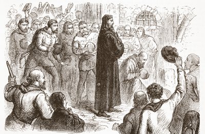 Népszerű tüntetés a Lambeth-palotában Wicliffe mellett, illusztráció: James Aitken Wylie (1808-1890) A protestantizmus története című könyvéből, pub. 1878 alkotó: English School