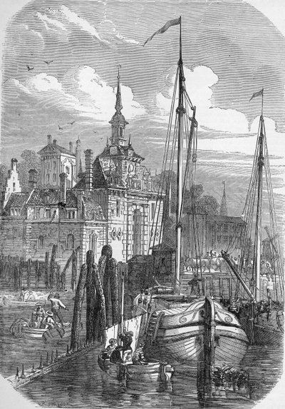 Rotterdam kikötője, Hollandia, a „The Illustrated London News”-ból, 1810 alkotó: English School
