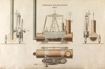 Hordozható gőzgép, tervezte: Maudsley, Sons & Field, 1828 (toll, tinta és WC papíron) alkotó: English School