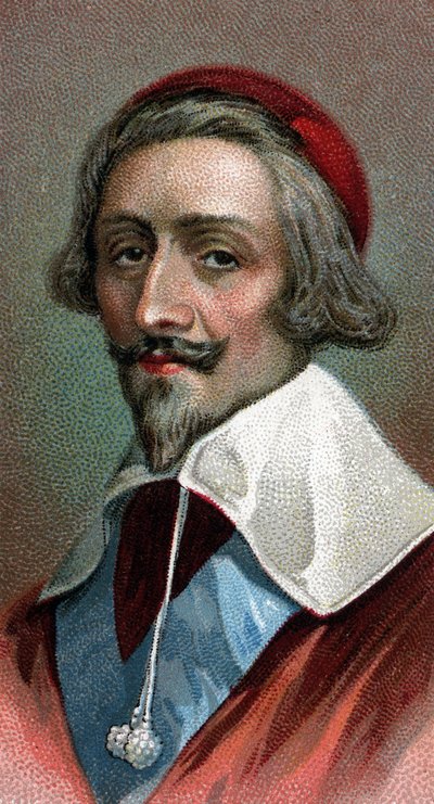 Richelieu bíboros (Armand Jean du Plessis, de Richelieu bíboros) (1585-1642), francia klérus, nemes és államférfi portréja – „Az emberek vezetői” sorozatból” – Kromolitográfia – Angol iskola, 20. század alkotó: English School