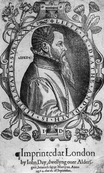 John Day portréja, a Foxes Book of Martyrs előlapja, 1564 alkotó: English School