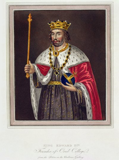 II. Edward király (1284-1327), az Oriel College alapítójának portréja a Bodleian Library-ben készült festmény után (színes metszet) alkotó: English School