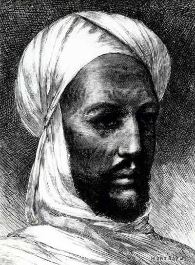 Muhammad Ahmad (1844-1885), Mahdi néven ismert portréja, a dervisek vezetője a britek elleni 1884-es háborúban, gyarmati háborúk, Szudán alkotó: English School