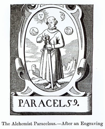 Paracelsus (Philippus Aureolus Theophrastus) (1493-1541) portréja, illusztráció a középkori és reneszánsz tudomány és irodalomból, írta és metszett Paul Lacroix, 1878 (fa alkotó: English School
