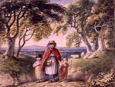 Nő és két gyerek portréja erdei tájon, 1820 körül (akvarell, papír) alkotó: English School