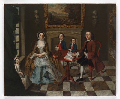 Családi portré egy belső térben, úgy gondolják, hogy a Roubel család, 1750-es évek alkotó: English School