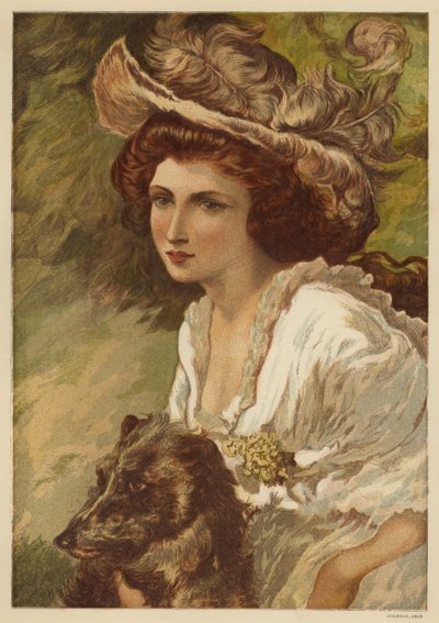 Fiatal nő portréja kutyával (színes litó) alkotó: English School