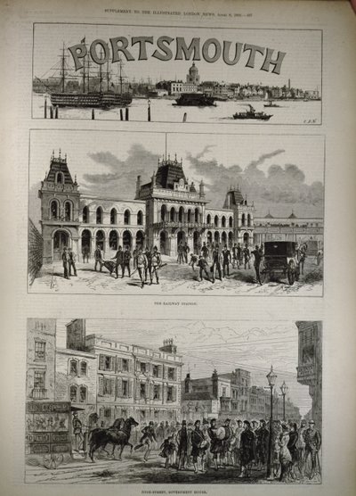 Portsmouth: The Railway Station and the High Street, Government House, The Illustrated London News, 1882. április 8. alkotó: English School