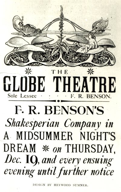 William Shakespeare (1564-1616) „A Szentivánéji álom” című plakátot F. R. Benson Shakespearean Company előadásában a Globe Színházban, 1890 körül (nyomtatott) alkotó: English School