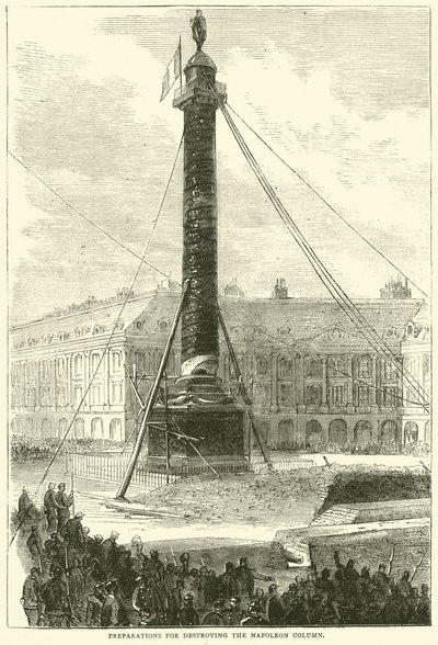 A Napóleon-oszlop lerombolásának előkészületei, 1871. április alkotó: English School