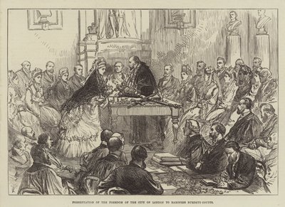 A londoni város szabadságának bemutatása Burdett-Coutts bárónőnek alkotó: English School
