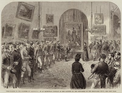 A Brocklesby Hunt úriemberei bemutatják Yarborough grófnőjének hölgyeményének lovas portréját alkotó: English School