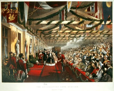 Alexandra dán hercegnő 1863. március 7-én érkezik Londonba a The Bricklayers Arms Station-re leendő férjével, a walesi herceggel. 1863 (színes litó) alkotó: English School