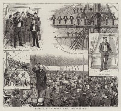 Nyereménynap a HMS Worcester fedélzetén (metszet) alkotó: English School