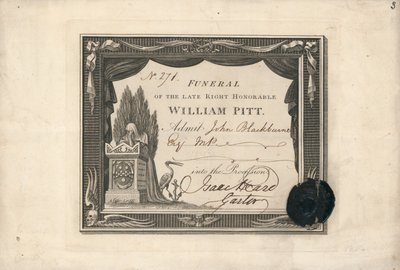 Felvonulási belépőjegy William Pitt temetésére alkotó: English School