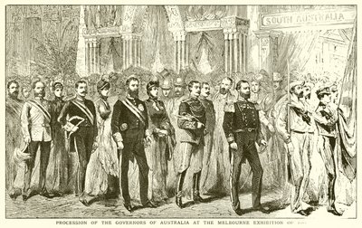 Ausztrália kormányzóinak felvonulása az 1888-as melbourne-i kiállításon alkotó: English School