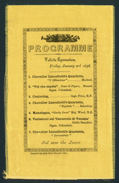A Vallettai Gimnázium programja, 1896. január 3. (nyomtatás) alkotó: English School