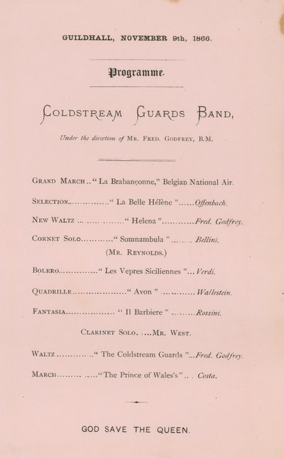 A londoni Guildhallban tartott bankett programja 1866. november 9-én alkotó: English School