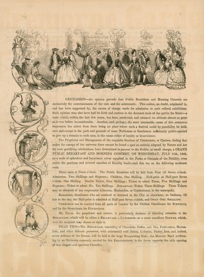Promóciós szórólap egy 1846. július 15-i nagy nyilvános reggelihez és délelőtti koncerthez alkotó: English School