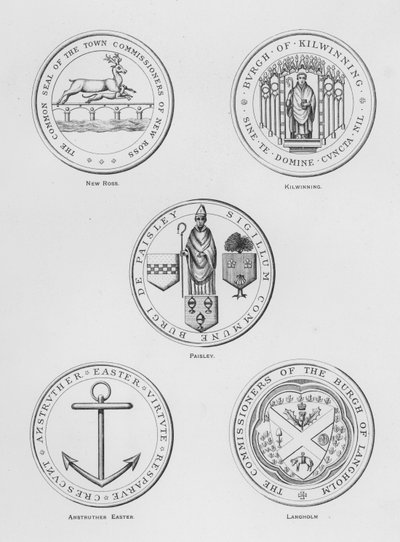 Nyilvános fegyverek: New Ross; Kilwinning; Paisley; Anstruther Easter; Langholm (metszet) alkotó: English School
